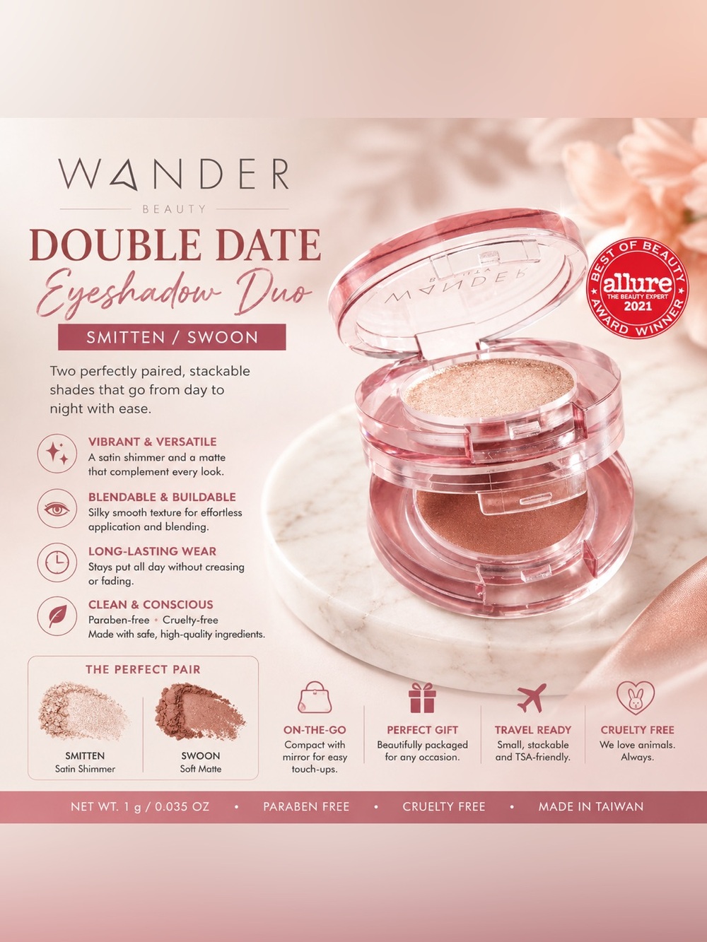 Wander Beauty Double Date Eyeshadow Duo – Smitten & Swoon | Cream + Powder Eyesh